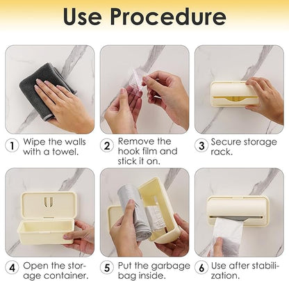 2 Pack Wall Mounted Trash Bag Dispenser, Small Plastic Garbage Bag Holder Organizer, Adhesive No Drill Storage Box for Kitchen Cabinet, Under Sink, Bathroom (Beige)