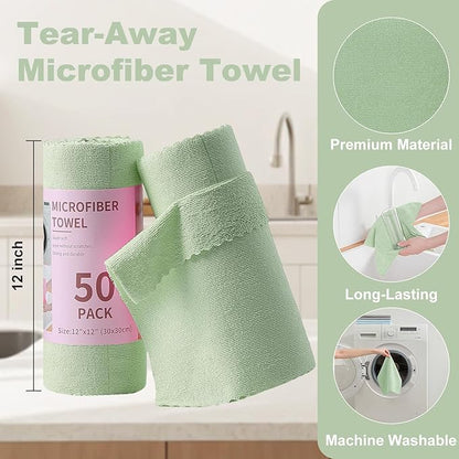 Jessy Home 2 Roll Reusable Paper Towels,100 Sheets Tear Away Microfiber Cleaning Cloth, Lint Free Clean Rags for Kitchen, Dishcloth,Household Cleaning Supplies