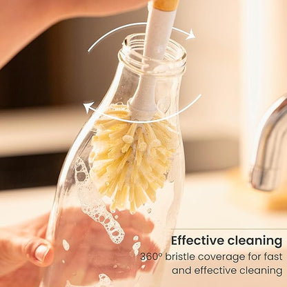 Vigar Zeroline 13.9" Bamboo Bottle Brush With Long Handle - Water Bottle Brush for Glassware, Tumblers, Jars and Vases, Kitchen Dish Scrubber, Wooden Bottle Cleaner, Dish Brush for Sink, Kitchen Brush