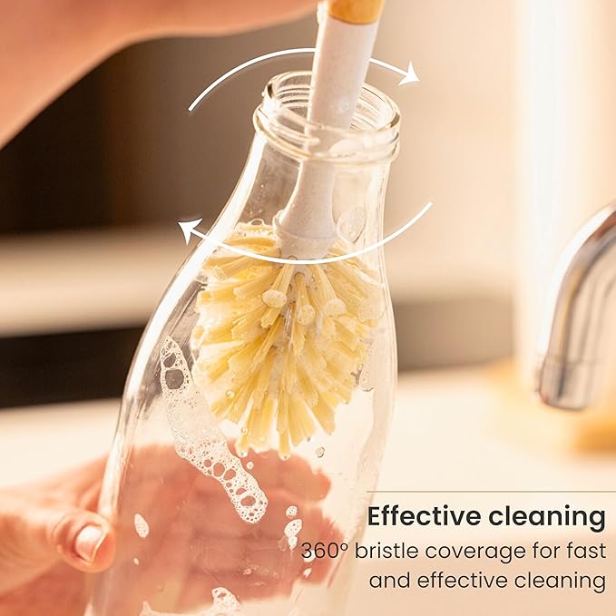 Vigar Zeroline 10.2" Bamboo Bottle Brush With Long Handle - Water Bottle Brush for Glassware, Tumblers, Jars and Vases, Kitchen Dish Scrubber, Wooden Bottle Cleaner, Dish Brush for Sink, Kitchen Brush