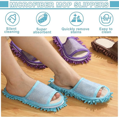 Wesiti 4 Pairs Washable Mop Slippers Microfiber Funny Mop Shoes Floor Cleaning Slippers for Women Home Floor(Simple,Brown, Blue, Purple, Beige)