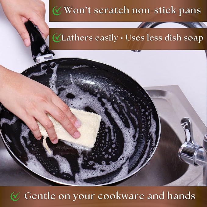 Loofah Sponge for Dishes – 2-in-1 Natural Dish Sponges, Pack of 4, Made with Loofah & Cellulose, Plastic-Free, Biodegradable, Fast-Drying, Non-Scratch & Hygienic
