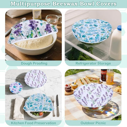 5-Size Reusable Beeswax Bowl Covers for Bread Proofing, Cotton Cloth Flexible Beeswax Wraps for Food Storage(Lilacs)