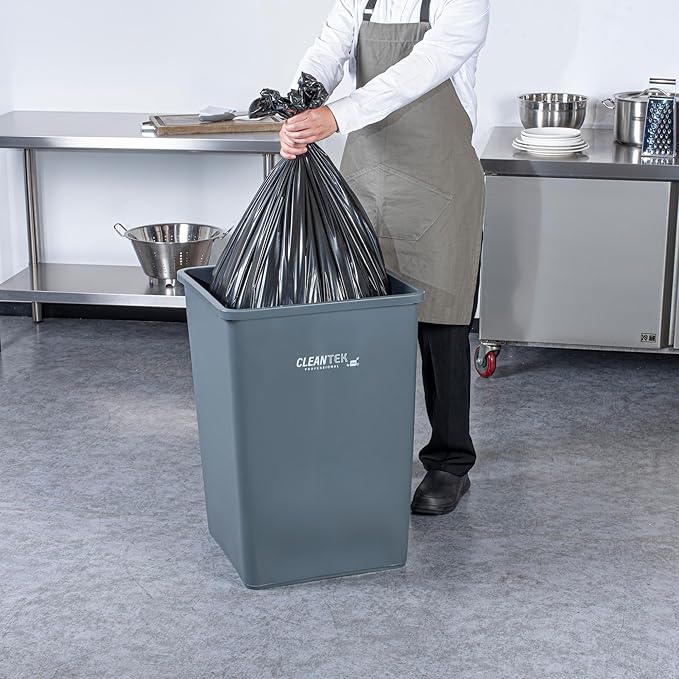 Restaurantware-Clean Tek Professional 35 Gallon Trash Can, 1 Square Waste Basket - Space Saving, Heavy-Duty, Gray Plastic Garbage Bin, For Commercial Space, Office, Store, Restaurant, And More