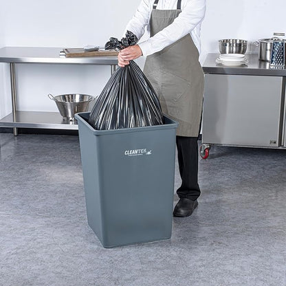 Restaurantware-Clean Tek Professional 35 Gallon Trash Can, 1 Square Waste Basket - Space Saving, Heavy-Duty, Gray Plastic Garbage Bin, For Commercial Space, Office, Store, Restaurant, And More