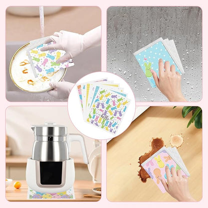 Easter Swedish Dishcloths for Kitchen, 6 Pack Colorful Bunny Rabbit Reusable Paper Towels, Non-Scratch Swedish Dish Cloths Super Absorbent Cellulose Sponge Cloths Spring Decorations