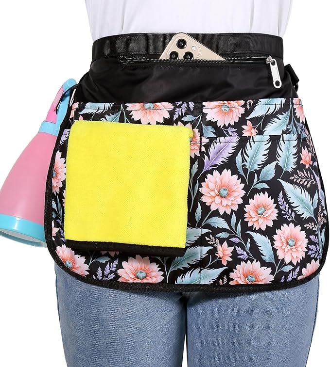 Bafelia Small Size Cleaning Caddy Apron for Women with 5 Pockets, Professional Waterproof Cleaning Supplies for Housekeepers