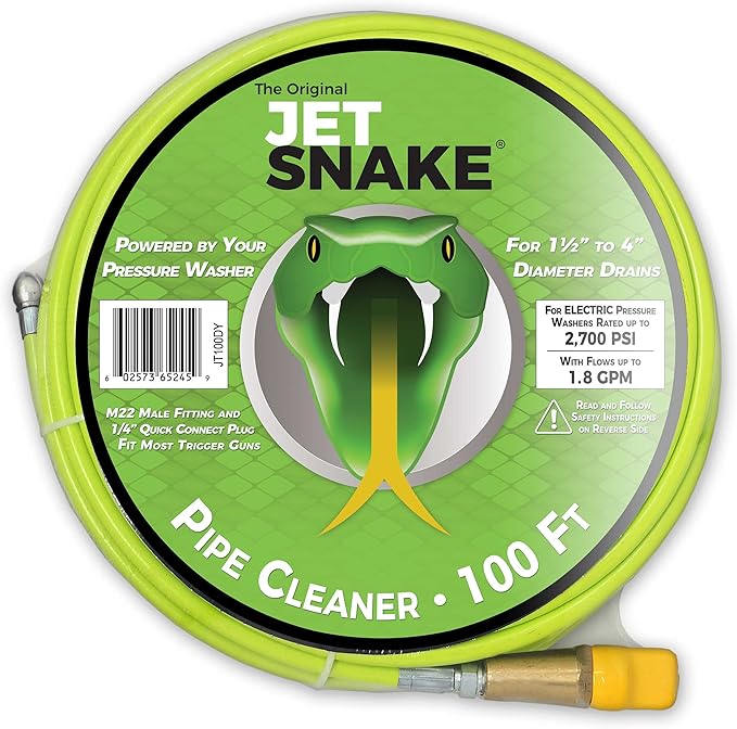 100 FT SEWER JETTER - Flexible Steel Braid - Complete and Ready to Use - For Your Electric Pressure Washer