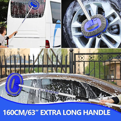63” Long Handle Car Wash Brush Microfibre Extendable Cleaning Mop Mitt for Caravan Truck Van Tyre Window Wheel Roof 2 in 1 Interior Duster Remover Scratch Free Clean Product 3 Replacement Head