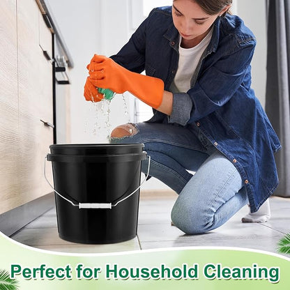 Tioncy 10 Pcs 2 Gallon Plastic Bucket with Lid Heavy Duty 2 Gallon Bucket Pail with Lid Handle for Storage Container Home Household Cleaning (Black)