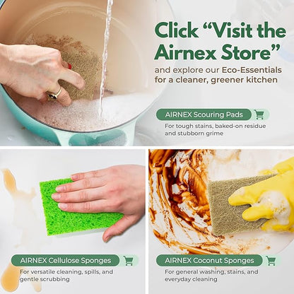 AIRNEX Plant-Based Scouring Pads for Dishes - Coconut Husk Non Scratch Scrub Pads - Natural Kitchen Scrubbing Pads for Pots & Pans - Eco Friendly & Non Abrasive Dish Scrubber Pads - Pack of 12