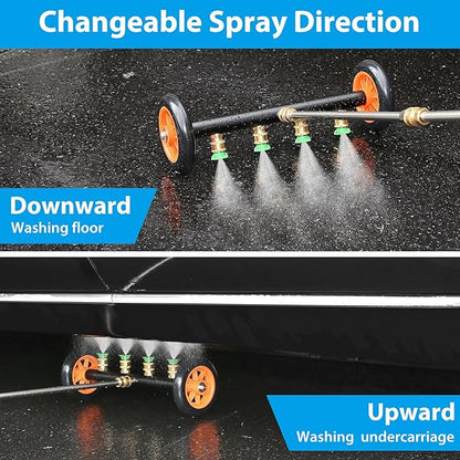 2-in-1 Undercarriage Pressure Washer Water Broom with Replaceable Nozzle, 16 Inch Car Pressure Washer with Foam Washer/Mitten, Surface Cleaner 1200-4000 PSI (with Bottle& Replaceable Nozzle)
