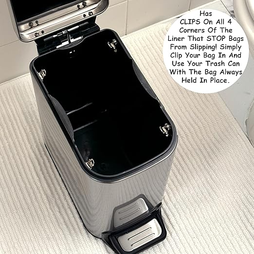Homie Soft Close, Slim Trash Can 6 Liter / 1.6 Gallon with Anti - Bag Slip Liner and Lid, Use as Mini Garbage Basket, Slim Dust Bin, or Decor in Bathroom, Restroom, Kitchen, or Bedroom