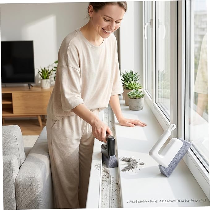 2 Pack Window Track Cleaner Tool, Window Sill Cleaner Reach Brush for Narrow Gaps, Wet & Dry Use, Removable Head.