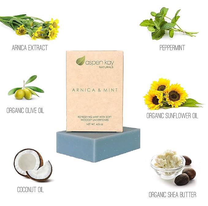 Aspen Kay Naturals Arnica Soap - Natural and Organic Ingredients - 2 Pack Soap Dish, Draining Dish 100% Natural Poplar Wood
