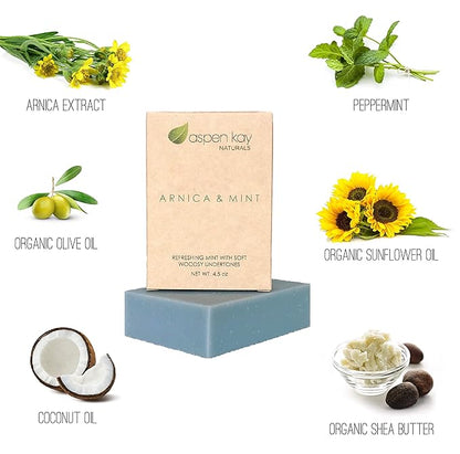 Aspen Kay Naturals Arnica Soap - Natural and Organic Ingredients - 2 Pack Soap Dish, Draining Dish 100% Natural Poplar Wood