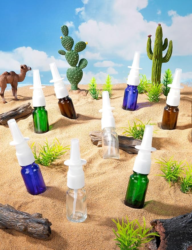40 Pcs Nasal Spray Bottle, 10ML/0.35OZ 24 Pcs Refillable Glass Blue Nasal Spray Bottles Empty with 8 Funnels and 8 Labels