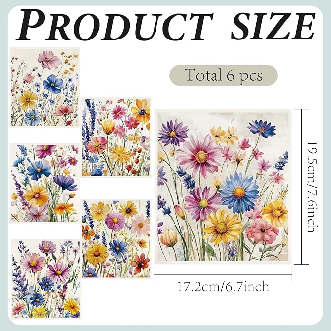 6Pcs 6 Styles Floral Dish Cloths Swedish Kitchen Dishcloths Reusable Wash Towels Soft Washable Rectangle Cellulose Sponge Vintage Colorful Wildflower Mixed Pattern for Kitchen Cleaning