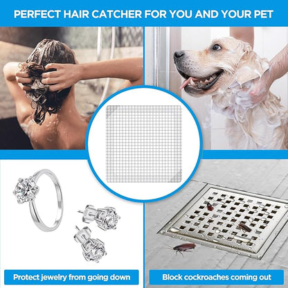 Shower Drain Cover Hair Catcher - 15 Pcs Disposable Hair Drain Stickers Shower Drain Mesh Stickers, Bathroom, Laundry, Bathtub, Kitchen, Sink, for Human and pet Hair (Square)