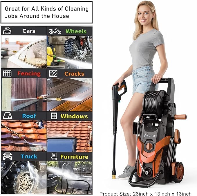 2026NEW Pressure Power Washer 4500PSI with 4 Quick Connect Nozzles, Inlet Hose & Filter, Foam Cannon for Cars/Fences/Driveways/Patios/Home Cleaning, Red