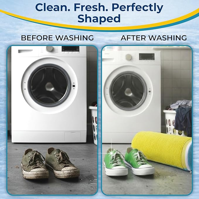 Shoe Washing Machine Bag, 2 Pcs Cylindrical Laundry Shoe Bag for Washer and Dryer with Adjustable Shoe Trees, 360 Deep Cleaning Sneaker Washing Bag with Zipper, Fits All Shoe Types and Sizes, Yellow