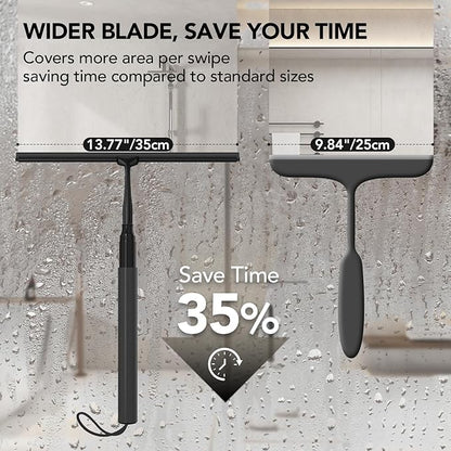 Shower Squeegee for Glass Doors, 15-51" Telescopic Shower Squeegee with Long Handle, Squeegee for Window Cleaning, Extendable Window Cleaner Tool for Tile Walls, Sliding Door, Floor, Car Windshield-BK