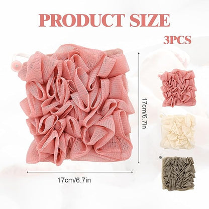 3 Pcs Soap Bar Loofah, 2 in 1 Bar Soap Loofah Pouch Can Hold Soap Effective Exfoliation for Bathing (Khaki+ Beige + Pink)