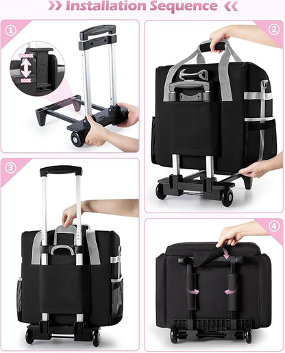Marscamd Large Rolling Cleaning Caddy Bag with Detachable Trolley, Cleaning Supplies Organizer with Wheels for Housekeepers, Black