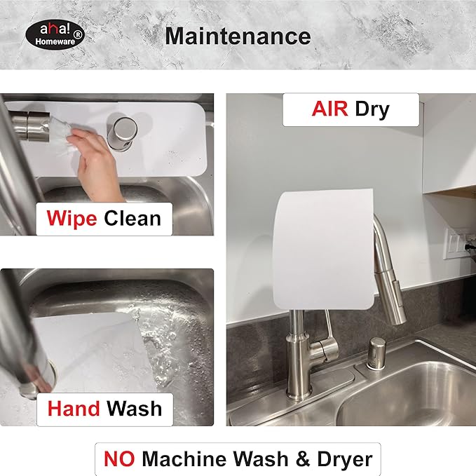 Faucet Mat for Kitchen Sink Offset : AHA HOMEWARE Kitchen Sink Splash Guard for Offset Double Sink, Cuttable Extra Hole for Soap Dispenser, Diatomite Leather Absorbent Fast Drying (Light Gray)