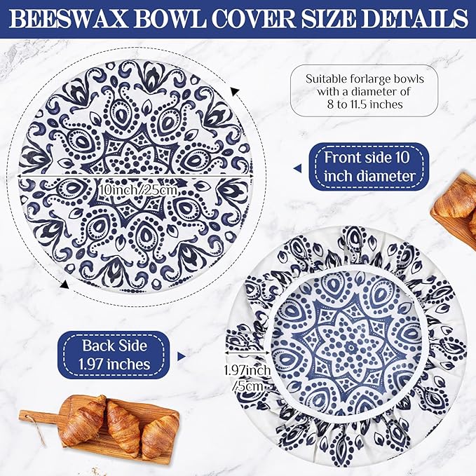 Hahafelt 4 Pcs Beeswax Bowl Covers Reusable Bowl Covers for Bread Proofing 10 Inch Elastic Cotton Cloth Sourdough Caps Stretchy Food Caps Leakproof Fresh for Dough Proofing and Food Storage(Retro)