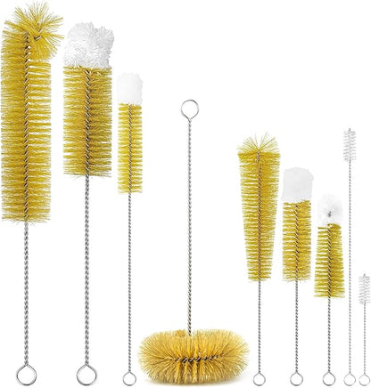 9-Pack Thin Long Handle Bottle Brushes, Stainless Steel Wire Cleaners with Boar Bristle & Wool Tip, Flexible Narrow Neck Cleaner for Wine Bottles, Tubes, Straws, Pipe, Hose & Decanter