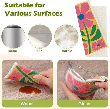 6 Packs Swedish Paper Cloths for Kitchen, Reusable Paper Towels Washable Dish Rags, Highly Absorbent Kitchen Towels Quick Drying Swedish Sponge Cleaning Dish Cloths (Hawaiian Style)
