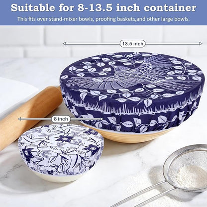 2 Large Reusable Beeswax Bowl Covers for Bread Proofing, 10/12 Inch Elastic Beeswax Wraps Cotton Cloth Sourdough Bowl Covers for Proofing Baskets, Mixer Bowls, Food Storage Containers