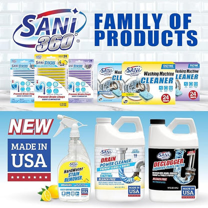 SANI 360° Hard Water Stain Cleaner (32 oz) 60 second multi-surface sealant and cleaner. Reduces buildup, calcium, limescale, rust, and soap scum. Lemon scent MADE IN USA