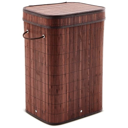1 Pack 21 Gallon Bamboo Slim Trash Can with Lid Large Foldable Slim Rectangular Garbage Can Bamboo Waste Basket for Bathroom Bedroom Office Home Salon Spa (Brown)