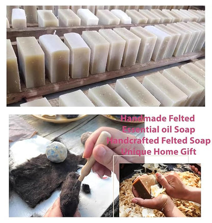 Handmade Felted Soap with Tibetan Yak Milk & Wool - Natural Exfoliating Bar for Face & Body, 6 Scents, Includes Bamboo Dish & Travel Pouch (Black Salt)