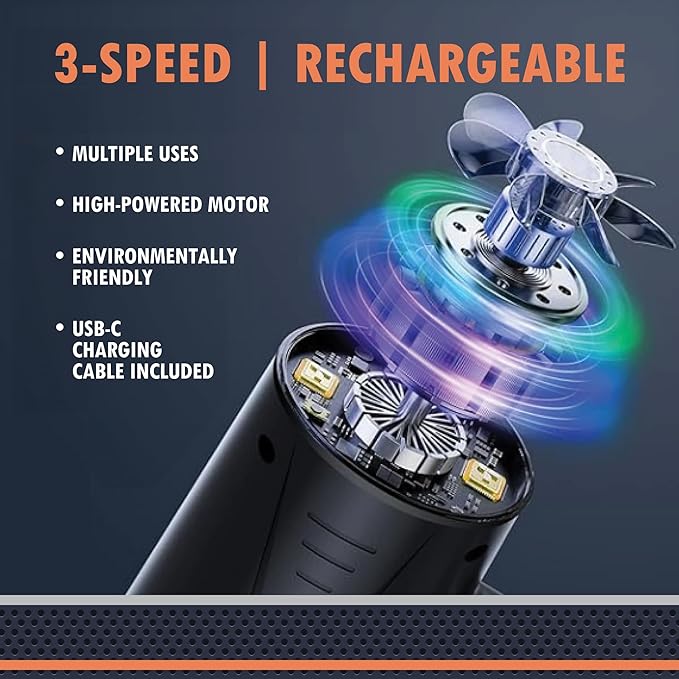 Newhouse Electric Cordless Air Duster NHAD-BR-1, 3-Speed Blower for Car, Computer Cleaning, Rechargeable