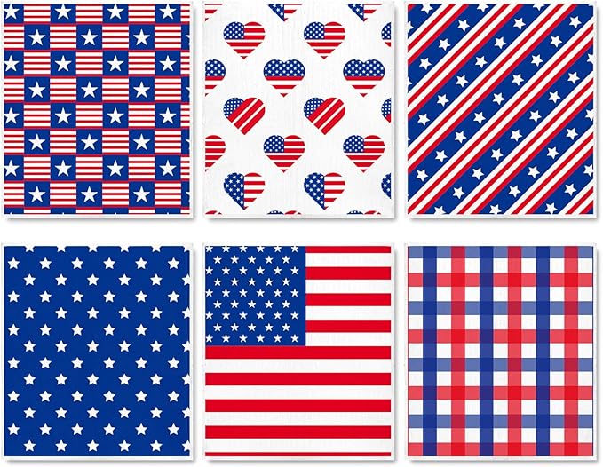 Whaline Patriotic Swedish Kitchen Dishcloths 6 Pack 4th of July Dish Towel American Flag Hand Drying Tea Towel Red Blue Cotton Dishcloth for Independence Day Cooking Cleaning Wipe, 6.7 x 7.5 in