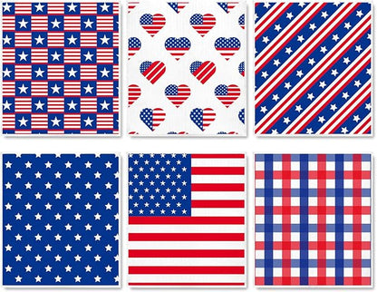 Whaline Patriotic Swedish Kitchen Dishcloths 6 Pack 4th of July Dish Towel American Flag Hand Drying Tea Towel Red Blue Cotton Dishcloth for Independence Day Cooking Cleaning Wipe, 6.7 x 7.5 in