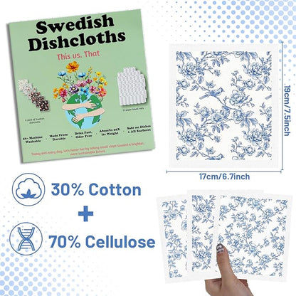 Blue Floral Swedish Dishcloths for Kitchen - 6PCS Blue Whihe Floral Swedish Cloths for Washing Dishes Reusable Flower Dish Towels Washable Cleaning Sponge for Home Party Fast Drying