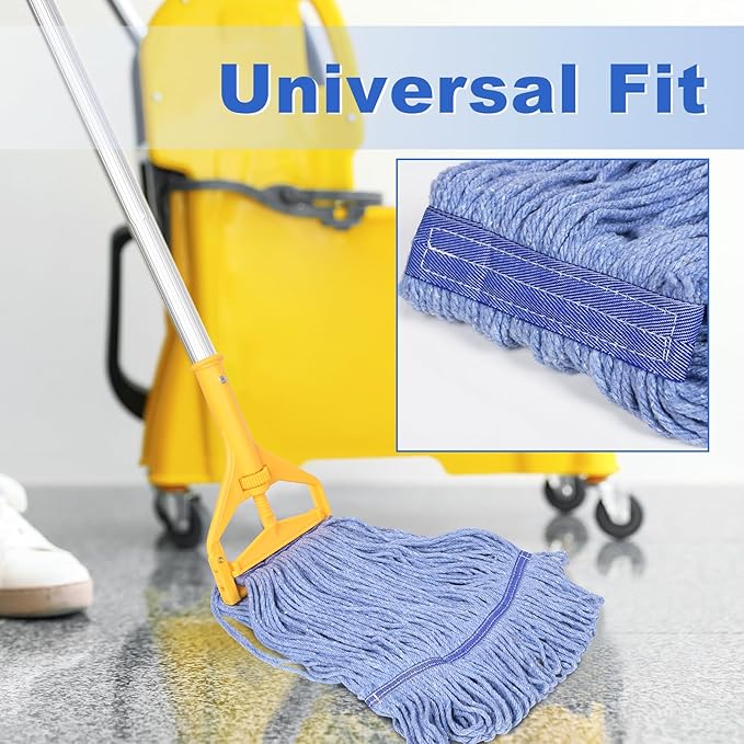36 Pack Commercial Mop Head Replacement, Heavy Duty Mop Head Commercial Replacement for General and Floor Cleaning, Wet Industrial Blue Cotton Looped End String Head Refill (Blue)