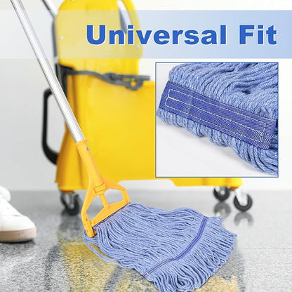 4 Pack Commercial Mop Head Replacement, Heavy Duty Mop Head Commercial Replacement for General and Floor Cleaning, Wet Industrial Blue Cotton Looped End String Head Refill (Blue)