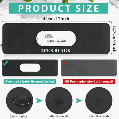 Tioncy 2 Pcs Faucet Mat Sink Splash Guard Oval-hole Oval Splash Pad for Kitchen Sink Oval Base Diatomite Faucet Mat for Bathroom Absorbent Mat Splatter Screens(Black)
