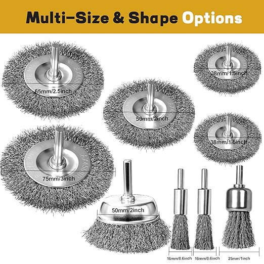 9 Pcs Wire Brush for Drill Set,Steel Wool Wire Wheel Drill Attachment for Metal Rust Removal, Corrosion and Scrub Surfaces with 1/4-Inch Round Shank