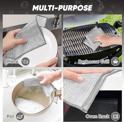 Orighty 12 Pcs Multipurpose Wire Dishwashing Rag, Non-Scratch Wire Dish Cleaning Cloths for Wet and Dry, Reusable Steel Scrubber for Kitchen, Powerful Dishcloth Rag for Cookware, Dish, Stove-7"x8"