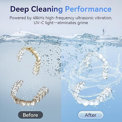 Ultrasonic Retainer Cleaner Machine 48kHz, Dental Cleaning Pod, Ultrasonic Retainer Cleaner for Dentures, Aligners, Mouth Guards, Toothbrush Heads and Jewelry with 200ML Capacity, LAB Supply