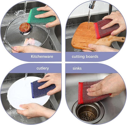 6 pcs Steel Wool Kitchen Sponges Steel Dish Scrub Sponge Reusable Non-Scratch Scrubbers Multipurpose Scouring Sponges Duty Dish Microfiber Wash Kitchen Sponge for Cleaning Tools Pots Pans Scrub