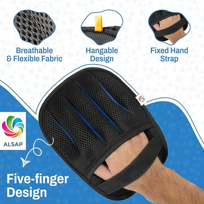 Pet Hair Removal Gloves for Dogs & Cats | Electrostatic Reusable Fur Remover Mitt for Furniture, Carpet & Clothes, Couch Car| Pet Fur Cleaning Tool with Carpet Scraper (Black - 1 Pc)