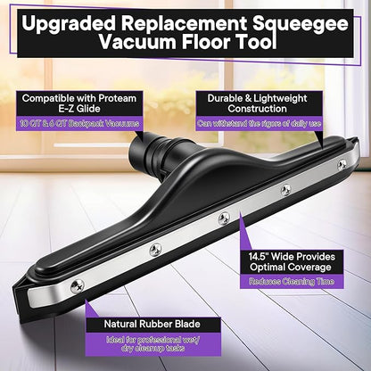 Replacement Floor Tool Compatible with ProTeam 101446 E-Z Glide Backpack Vacuum,Compatible with Hoover C2401, 14" Multi-Surface Brush for Commercial Cleaner(Natural Rubber Squeegee,Black)