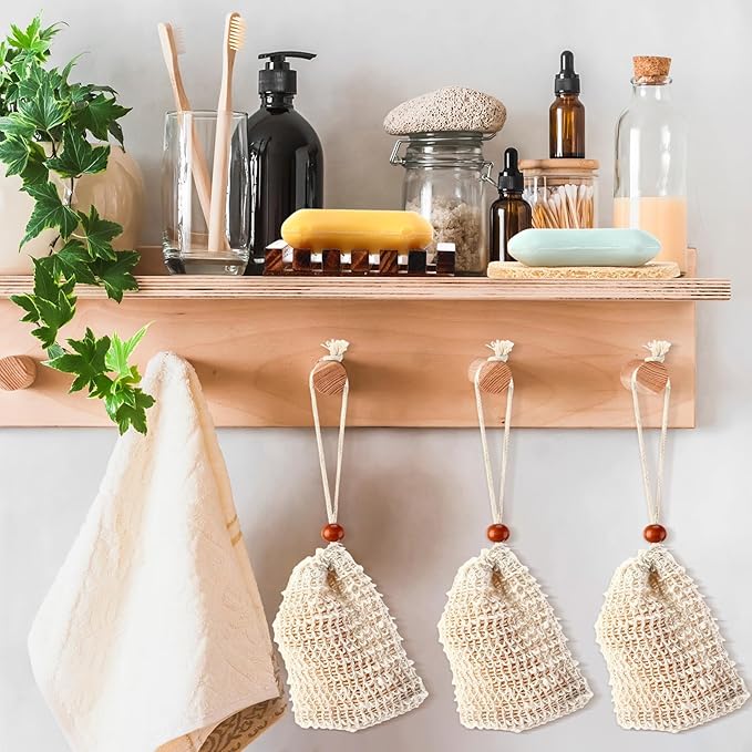 Baderke 36 Pcs Soap Saver Set for Packaging Gift Including Wooden Dish Holder Exfoliating Bag with Drawstring Soap Pads for Mother's Day Bar Wedding Baby Shower Homemade Gift(Mixed Color)
